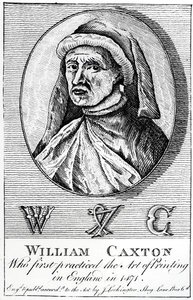 Portrett av William Caxton (ca. 1422-91) og hans Printers Mark